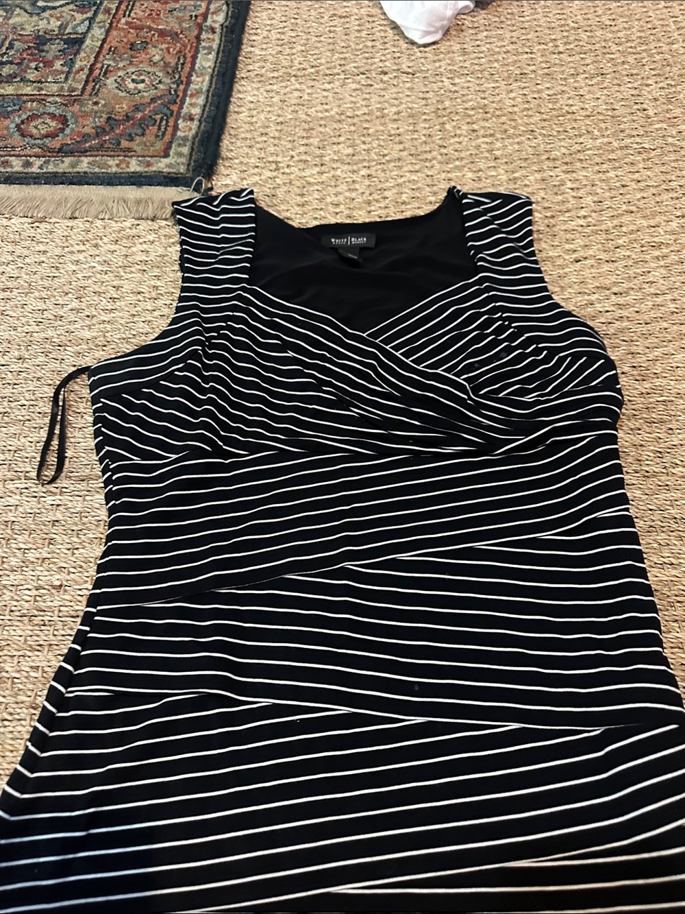 White House Black Market Black and White Striped Sleeveless Wrap Tank